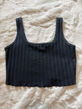 Aerie Navy Ribbed Square-Neck Crop Tank Top